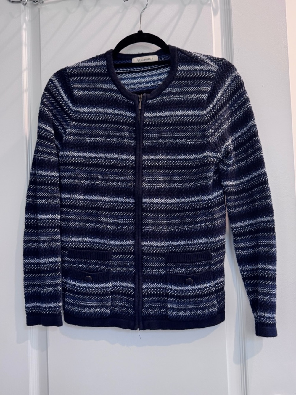 Striped Navy Zip-Front Sweater Cardigan